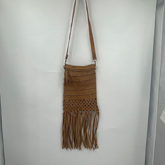 Motif 56 Fringe Leather Bag Boho Handmade Leather Woven Purse Women - Picture 1 of 8